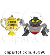 Royalty Free RF Clipart Illustration Of A Black Widow Spider Character Holding A Golden Worlds Greatest Dad Trophy