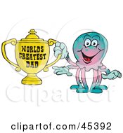 Royalty Free RF Clipart Illustration Of An Octopus Character Holding A Golden Worlds Greatest Dad Trophy by Dennis Holmes Designs