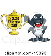 Orca Whale Character Holding A Golden Worlds Greatest Dad Trophy