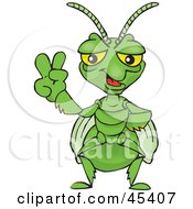 Royalty Free RF Clipart Illustration Of A Peaceful Praying Mantis Gesturing The Peace Sign