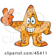 Royalty Free RF Clipart Illustration Of A Peaceful Starfish Gesturing The Peace Sign by Dennis Holmes Designs
