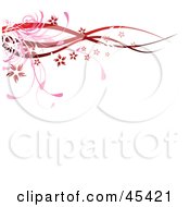 Poster, Art Print Of Red Floral Border Of Waves Grasses And Blooms