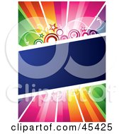 Poster, Art Print Of Blue Diagonal Text Box With Stars And Circles Spanning A Rainbow Background