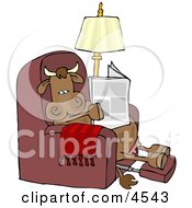 Poster, Art Print Of Relaxed Cow Sitting On A Recliner Chair And Reading A Newspaper