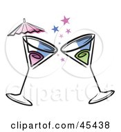 Two Toasting Cocktails With Stars And An Umbrella