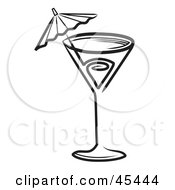 Royalty Free RF Clipart Illustration Of A Black And White Cocktail With An Umbrella by TA Images