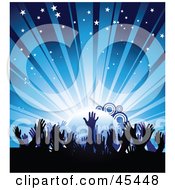 Poster, Art Print Of Crowd Of Waving Hands Against A Bursting Blue Concert Background