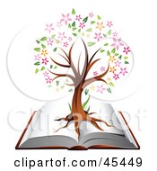 Royalty Free RF Clipart Illustration Of A Flowering Family Tree Growing On An Open Book by TA Images #COLLC45449-0125