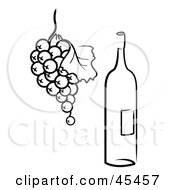 Royalty Free RF Clipart Illustration Of A Bunch Of Grapes Suspended Near A Wine Bottle by TA Images