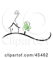 Royalty Free RF Clipart Illustration Of A Tree By A Black Sketched Home With Smoke Rising From The Chimney by TA Images #COLLC45462-0125