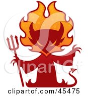 Red Devil Silhouette With A Pitchfork And Flames