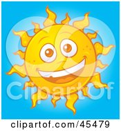 Royalty-Free (RF) Clipart Illustration of a Cheerful Sun Face in a Blue Sky by John Schwegel #COLLC45479-0127