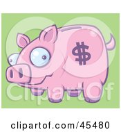 Royalty Free RF Clipart Illustration Of A Goofy Pink Piggy Bank With A Dollar Symbol On Its Side by John Schwegel