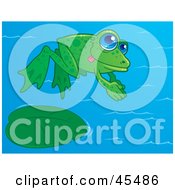 Royalty-Free (RF) Clipart Illustration of a Energetic Green Frog Diving Into A Pond by John Schwegel #COLLC45486-0127