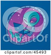 Royalty Free RF Clipart Illustration Of A Techno Alien Using A Laptop In Space