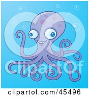 Royalty Free RF Clipart Illustration Of A Purple Octopus With Bubbles In The Blue Sea