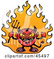 Fat Little Devil Waving A Pitchfork And Standing In Flames