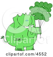 Anthropomorphic Green Elephant With Shamrock Balloons On St Patricks Day