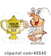 Royalty Free RF Clipart Illustration Of A Prawn Character Holding A Golden Worlds Greatest Dad Trophy by Dennis Holmes Designs