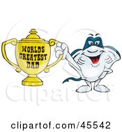 Royalty Free RF Clipart Illustration Of A Stingray Character Holding A Golden Worlds Greatest Dad Trophy