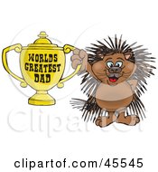 Porcupine Character Holding A Golden Worlds Greatest Dad Trophy