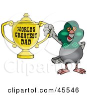 Pigeon Bird Character Holding A Golden Worlds Greatest Dad Trophy