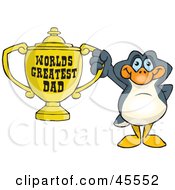 Poster, Art Print Of Penguin Bird Character Holding A Golden Worlds Greatest Dad Trophy