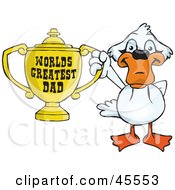 Royalty Free RF Clipart Illustration Of A Mute Swan Bird Character Holding A Golden Worlds Greatest Dad Trophy by Dennis Holmes Designs