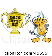 Pelican Bird Character Holding A Golden Worlds Greatest Dad Trophy