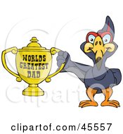 Terradactyl Bird Character Holding A Golden Worlds Greatest Dad Trophy