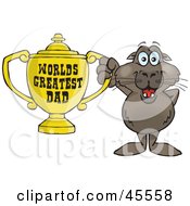 Poster, Art Print Of Sea Lion Character Holding A Golden Worlds Greatest Dad Trophy