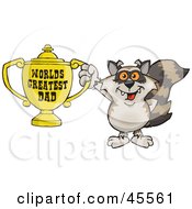Poster, Art Print Of Raccoon Character Holding A Golden Worlds Greatest Dad Trophy