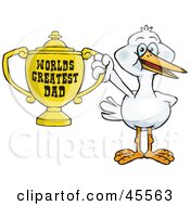 Poster, Art Print Of Stork Bird Character Holding A Golden Worlds Greatest Dad Trophy