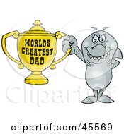Poster, Art Print Of Shark Character Holding A Golden Worlds Greatest Dad Trophy