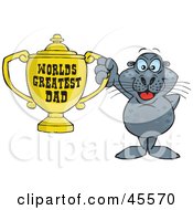 Poster, Art Print Of Seal Character Holding A Golden Worlds Greatest Dad Trophy