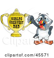 Poster, Art Print Of Puffin Bird Character Holding A Golden Worlds Greatest Dad Trophy