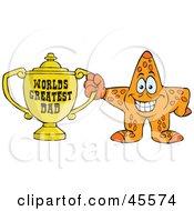 Royalty Free RF Clipart Illustration Of A Starfish Character Holding A Golden Worlds Greatest Dad Trophy by Dennis Holmes Designs