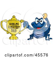 Scorpion Character Holding A Golden Worlds Greatest Dad Trophy