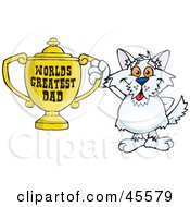 Poster, Art Print Of Terrier Dog Character Holding A Golden Worlds Greatest Dad Trophy