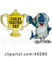 Poster, Art Print Of Tuna Fish Character Holding A Golden Worlds Greatest Dad Trophy