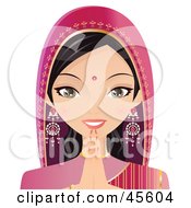 Poster, Art Print Of Pretty Indian Woman In Pink Holding Her Hands To Her Chin