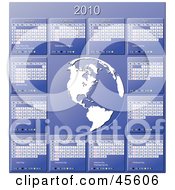Poster, Art Print Of Blue And White 2010 Yearly Calendar With A Globe