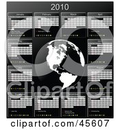 Royalty Free RF Clipart Illustration Of A Black And White 2010 Yearly Calendar With A Globe
