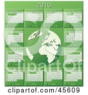 Poster, Art Print Of Green And White 2010 Yearly Calendar With A Globe
