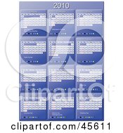 Royalty Free RF Clipart Illustration Of A Vertical Blue 2010 Yearly Calendar With Week Days Starting On Sunday