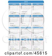 Royalty Free RF Clipart Illustration Of A Blue And White 2010 Yearly Calendar With The Week Days Starting On Monday