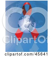 Poster, Art Print Of Globe In Front Of A Red Aids Awareness Ribbon With A Grid Globe