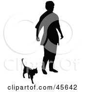 Poster, Art Print Of Silhouetted Senior Woman Walking With Her Cat