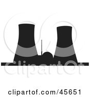 Black Silhouetted Nuclear Power Facility With Cooling Towers