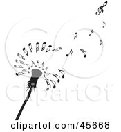 Royalty Free RF Clipart Illustration Of A Black Dandelion Seedhead With Music Notes Floating Off In The Wind by Michael Schmeling #COLLC45668-0128